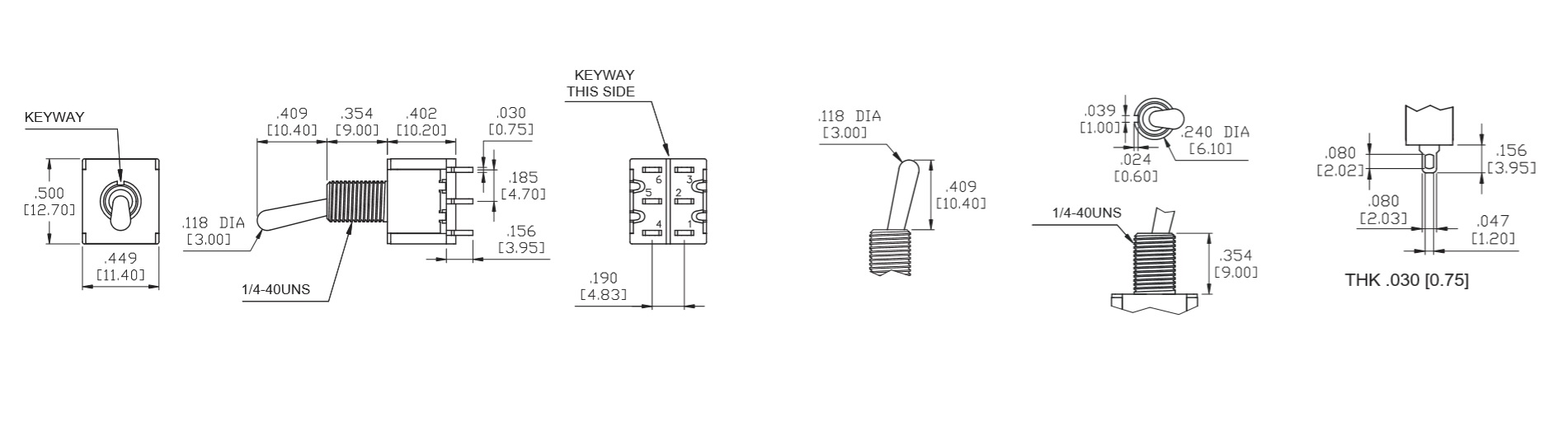 Carling Mini Toggle Switch, 2M1 Series (Long Bat) SPDT - Image 2